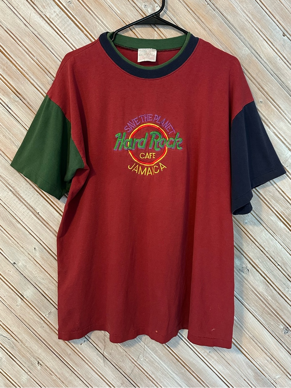 Hard Rock Cafe Jamaica Vintage Embroidered Logo Colorful T Shirt Save The Planet